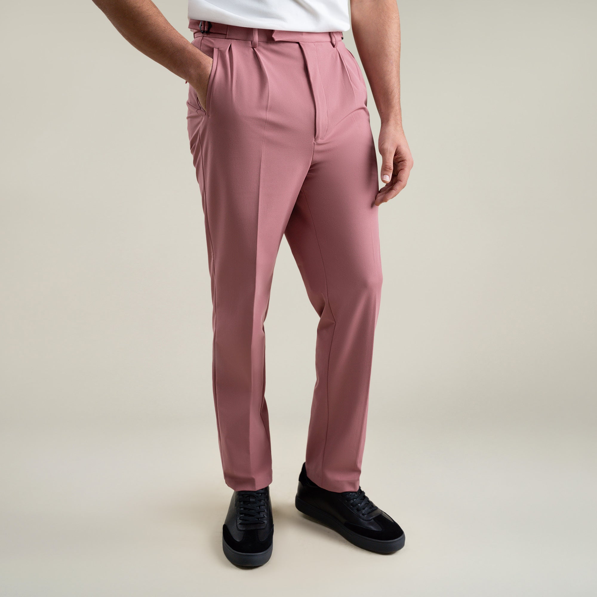 Tags:(6'1"|165) Custom Peak Lapel Tuxedo model Jessey in Desert Rose