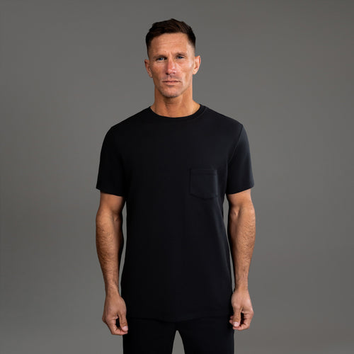 Tags:(6'0" - 180 lbs|Medium) custom t-shirt tee model Tyler in Black