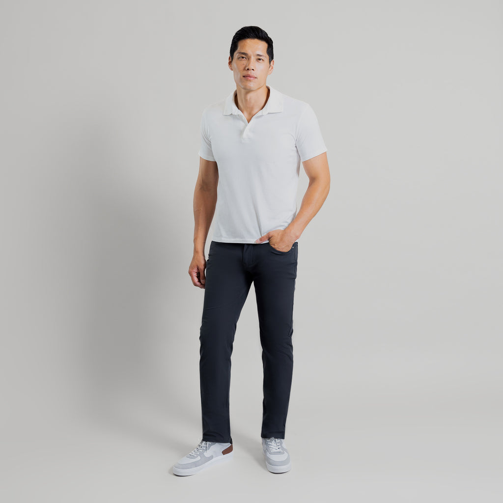 custom tech performance stretch pants model Tim in Charcoal