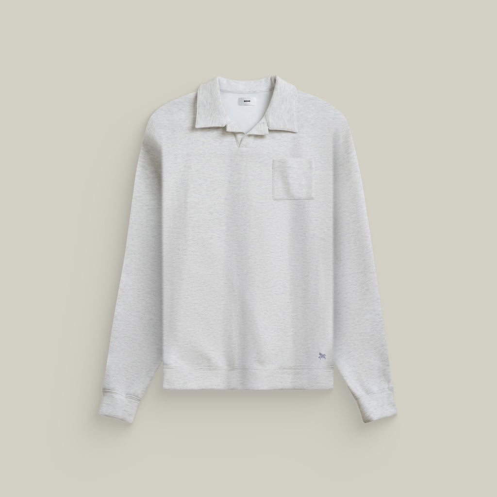 Evening Pullover model tyler in light heather gray
