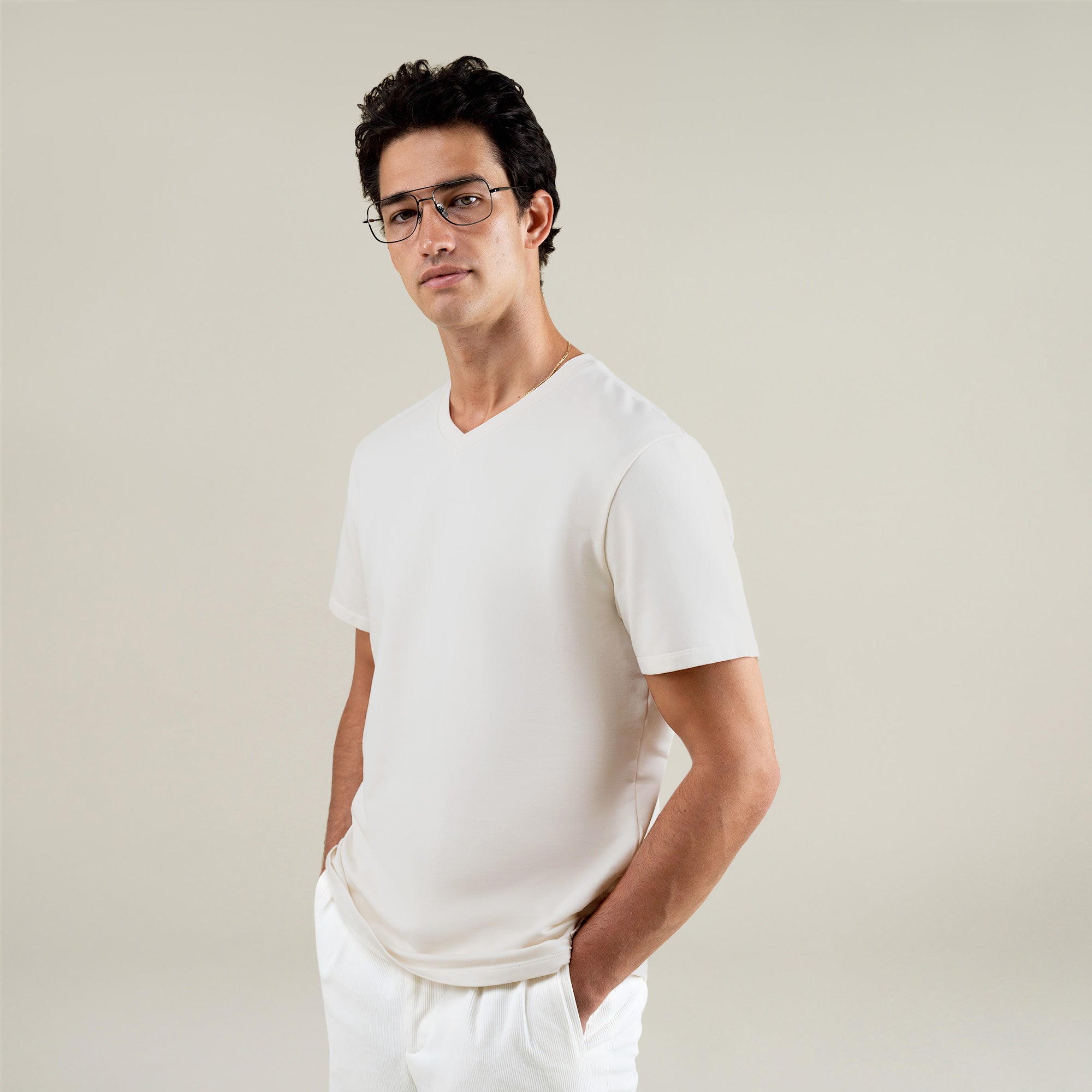 Tags:(6'1" - 165 lbs|Large)  Custom t-shirt tee model Jessey in Bone