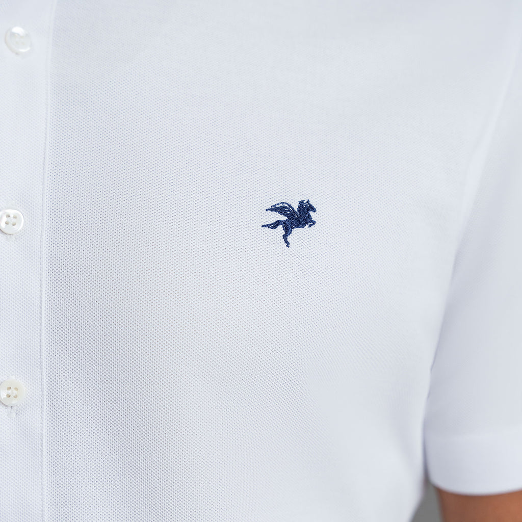 Custom Bespoke Tailored Spread Shirt model Tyler in White Emblem