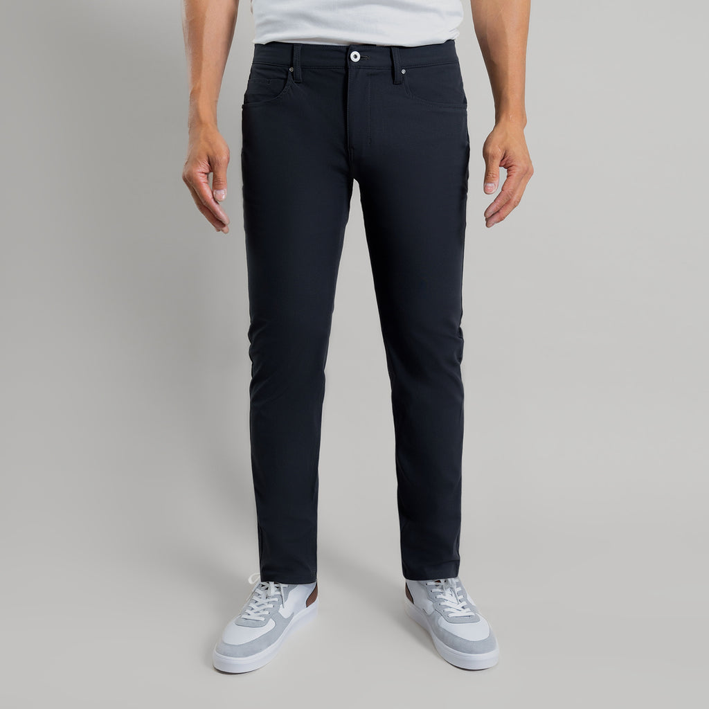 custom tech performance stretch pants model Tim in Charcoal