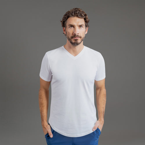 Cloud Curved Hem V Neck T Shirt Men