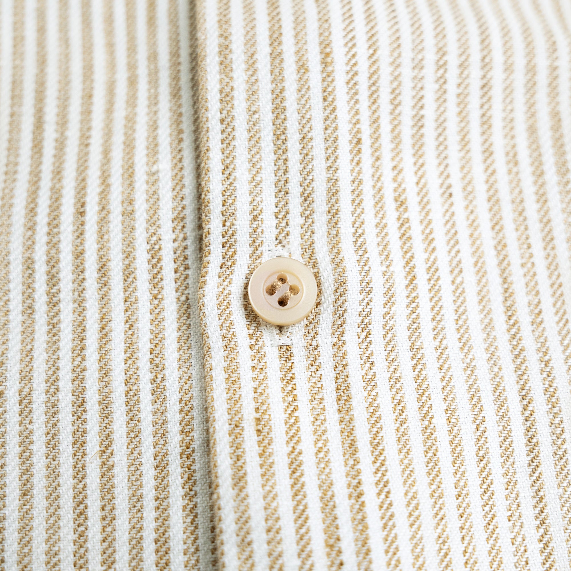 Cotton Linen Spread Shirt model Tyler in Brown Stripe
