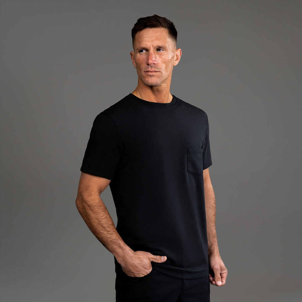 Tags:(6'0" - 180 lbs|Medium) custom t-shirt tee model Tyler in Black