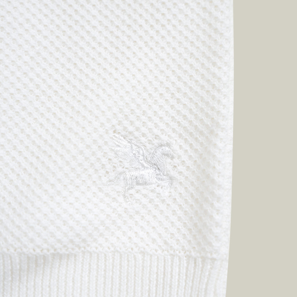 Buttonless Knit Polo model Tyler in White
