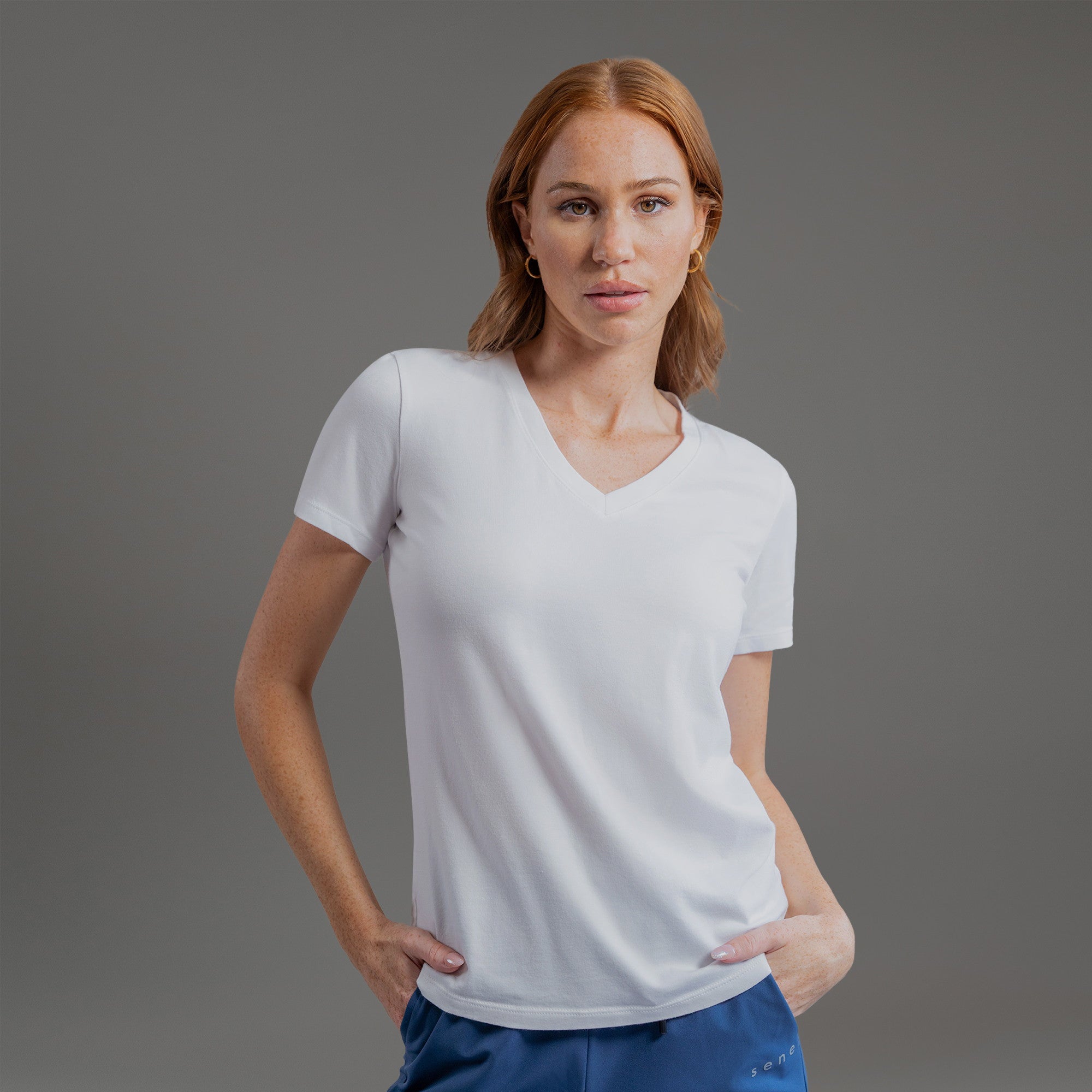women's custom v-neck model Kelsey in White