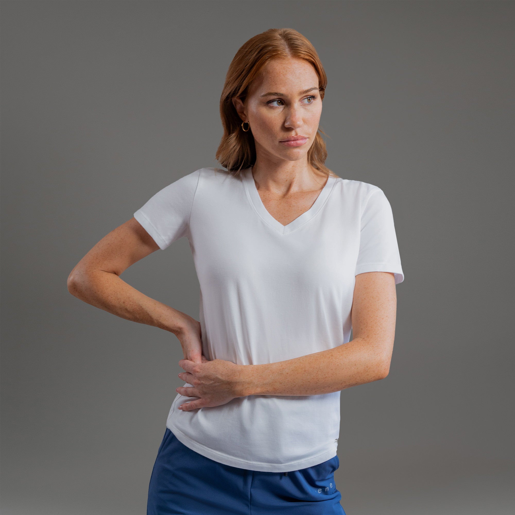 women's custom v-neck model Kelsey in White