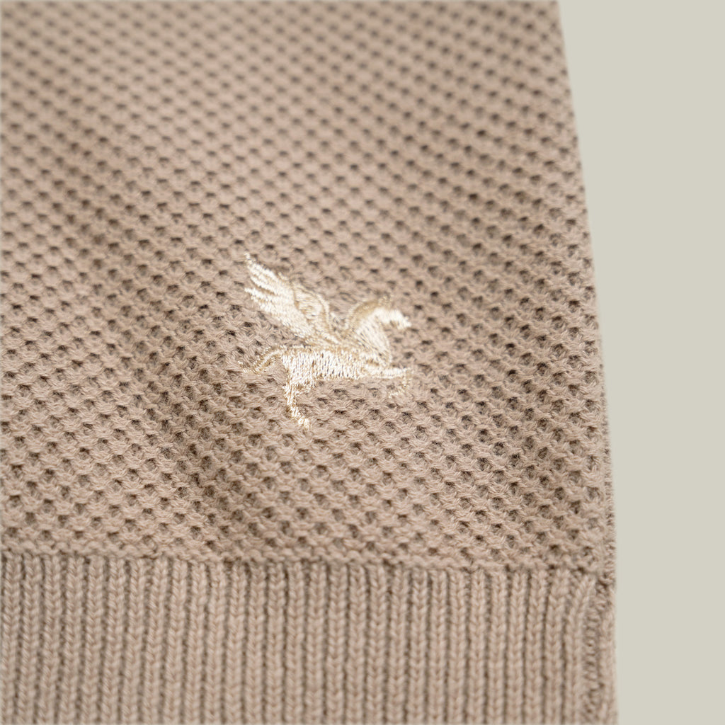 Buttonless Knit Polo model Tyler in Toffee