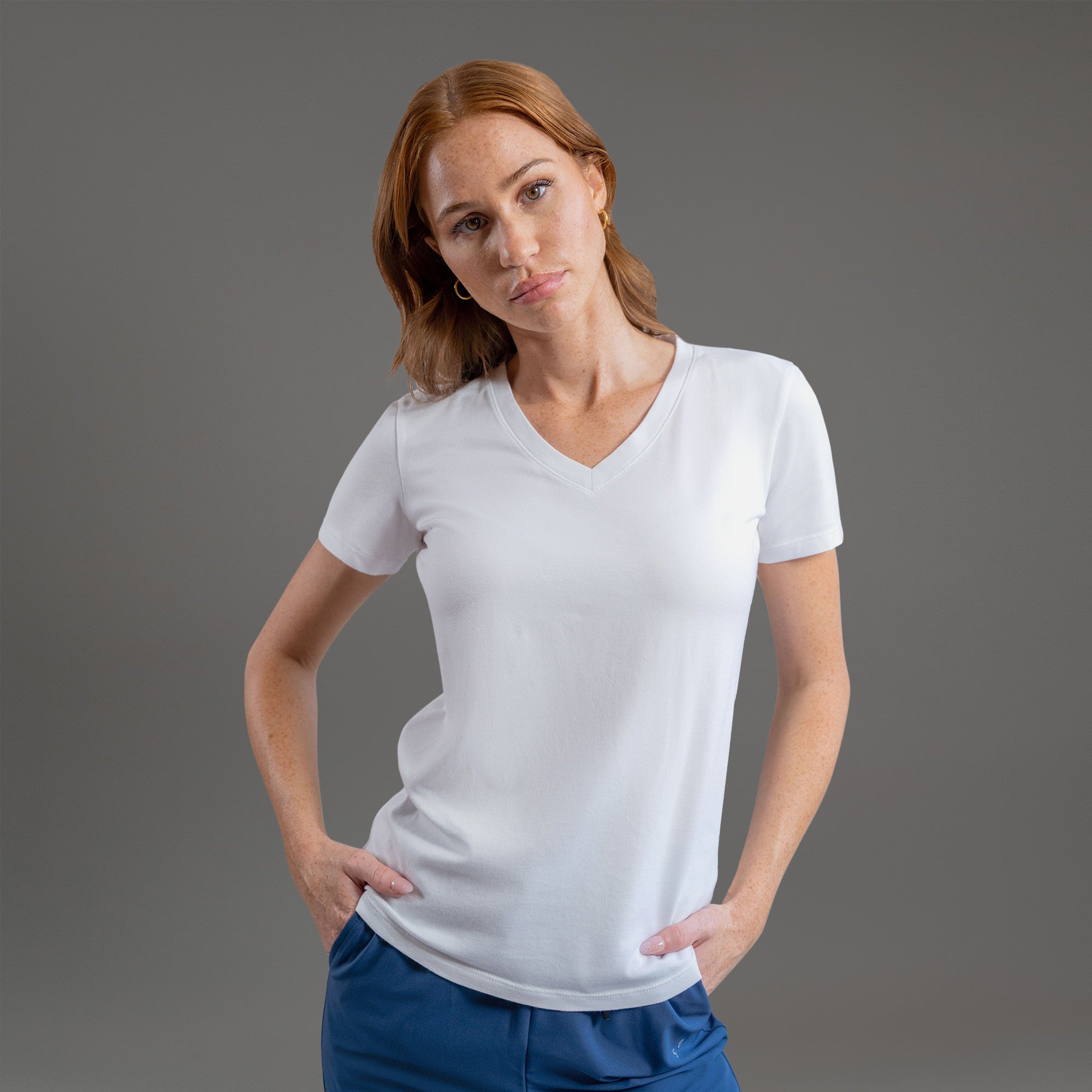 women's custom v-neck model Kelsey in White