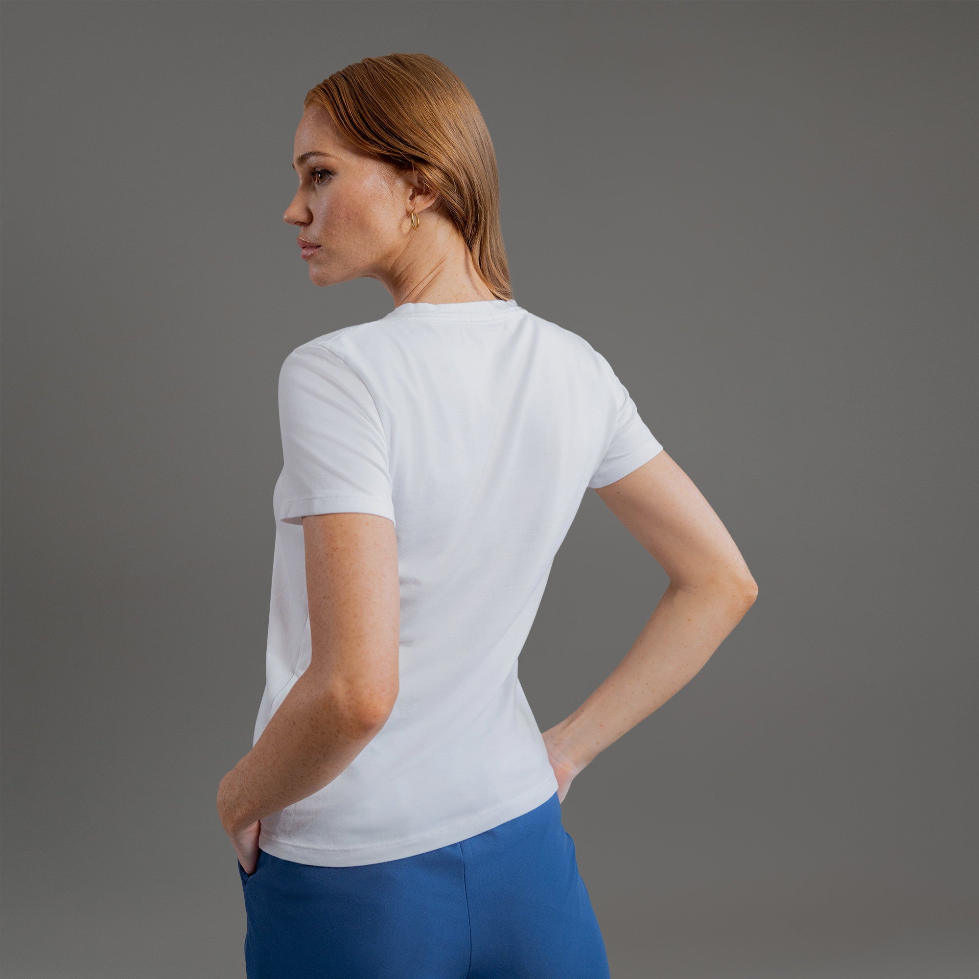 women's custom v-neck model Kelsey in White