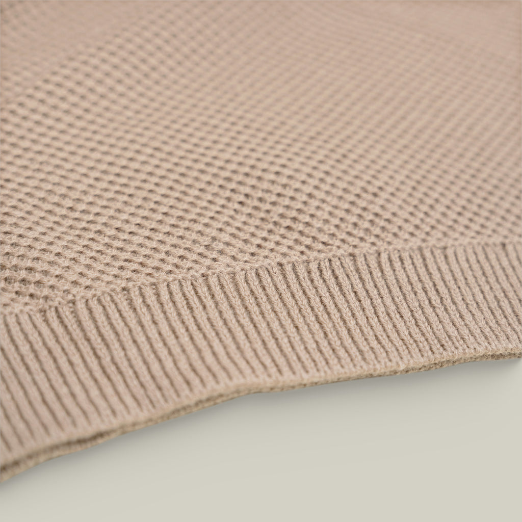 Buttonless Knit Polo model Tyler in Toffee