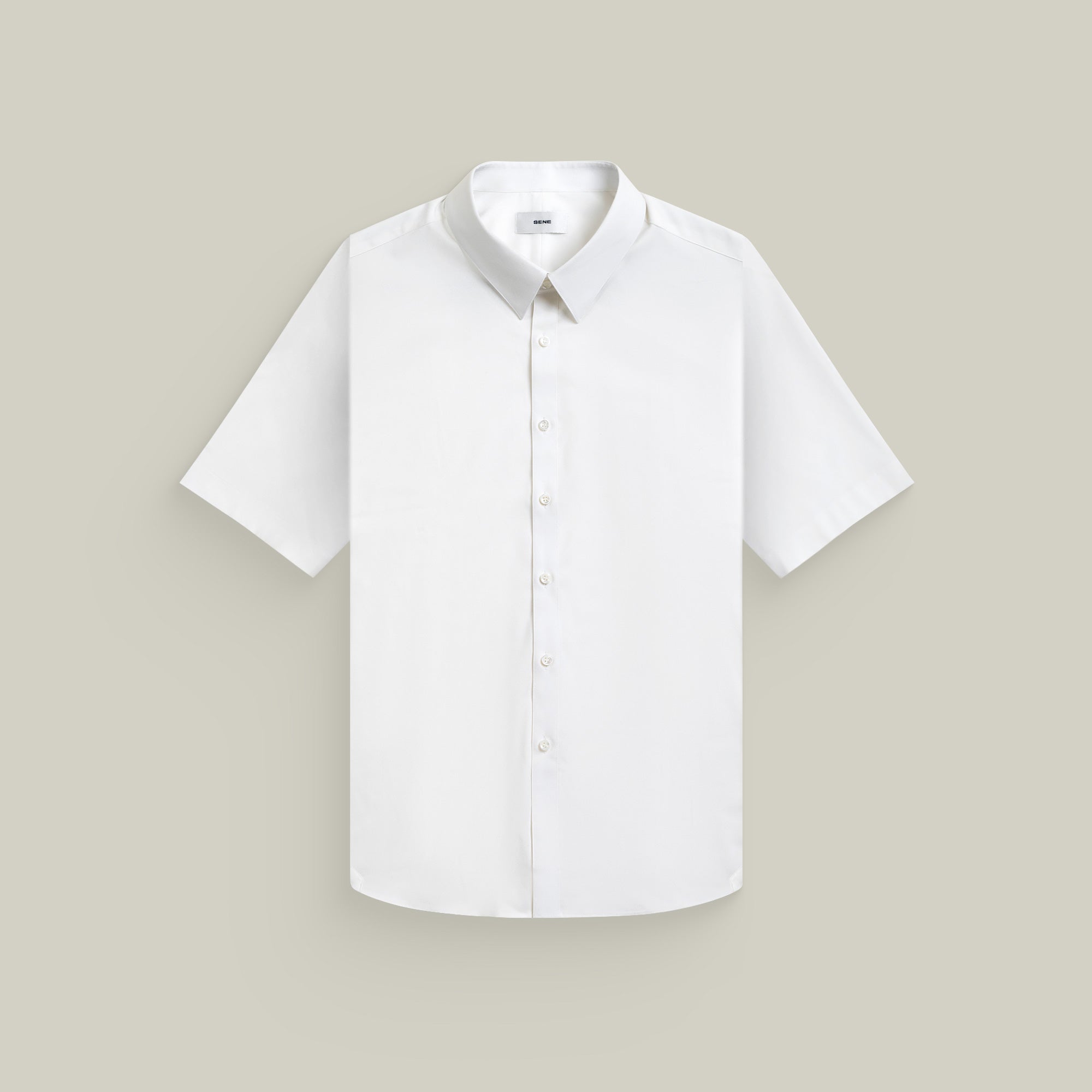 Bamboo Short Sleeve Button-Up Shirt model Tyler in Sea Salt