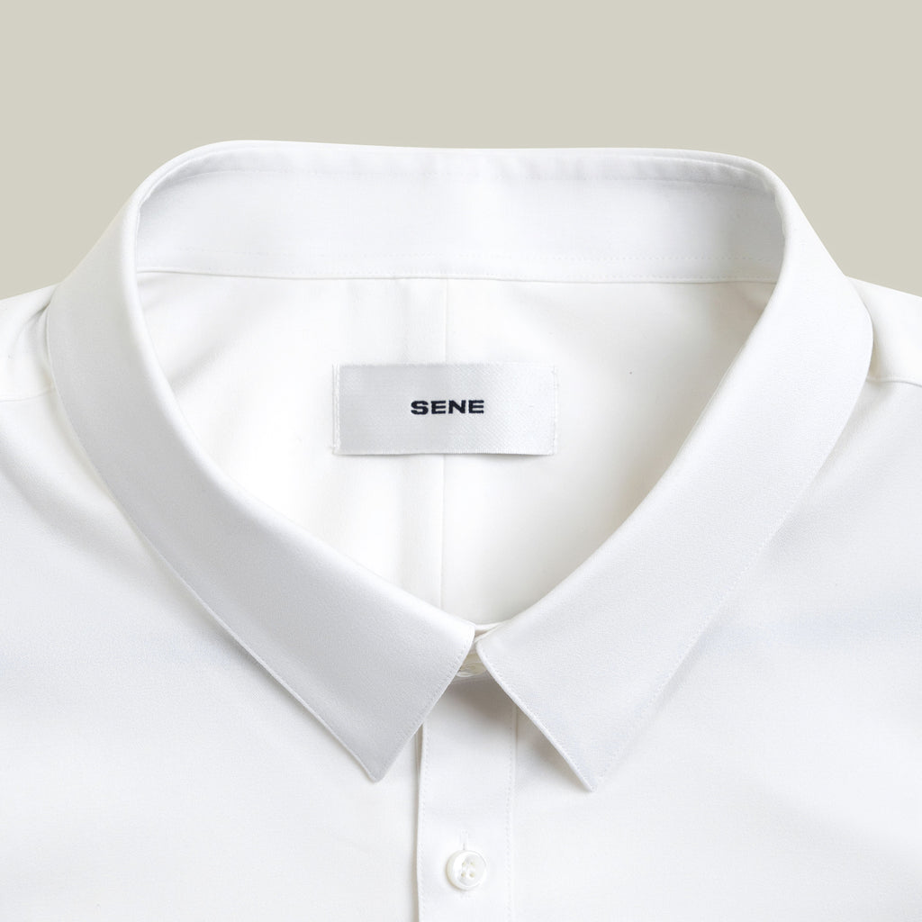 Bamboo Short Sleeve Button-Up Shirt model Tyler in Sea Salt