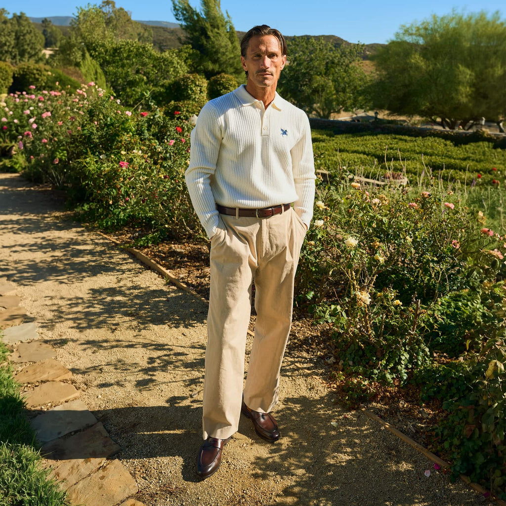 Knit Rugby Polo model Tyler in Cream