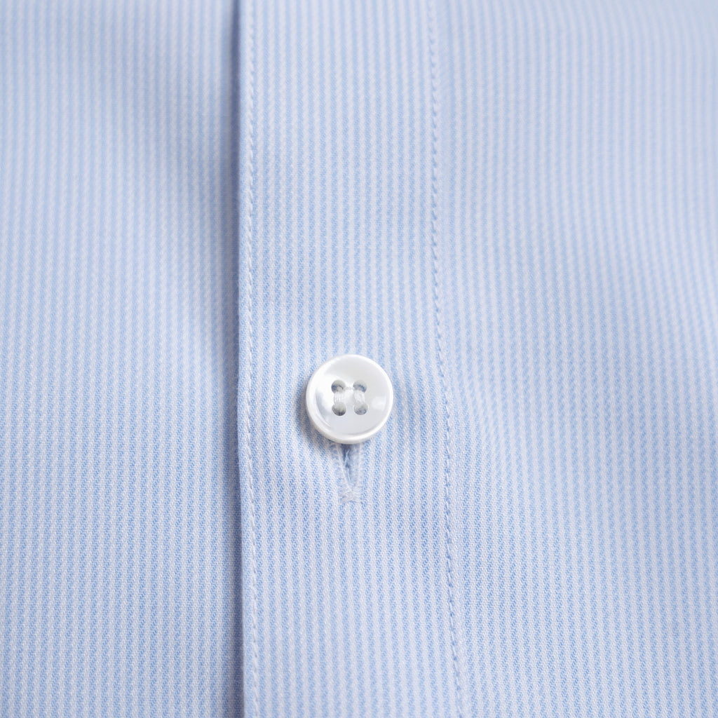 Bamboo Short Sleeve Button-Up Shirt model Tyler in Pacific Mini Stripe