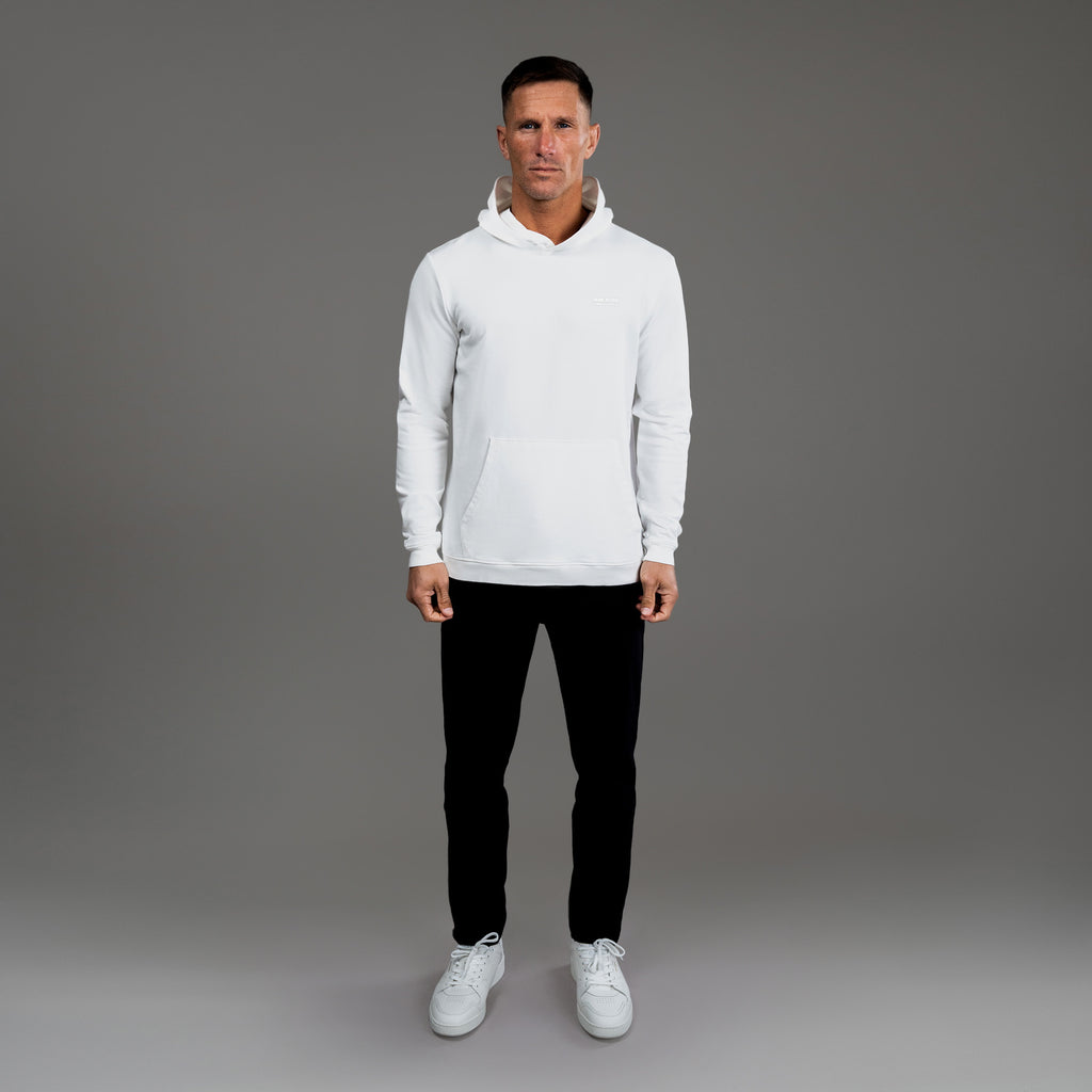 men's custom hoodie model Tyler in White