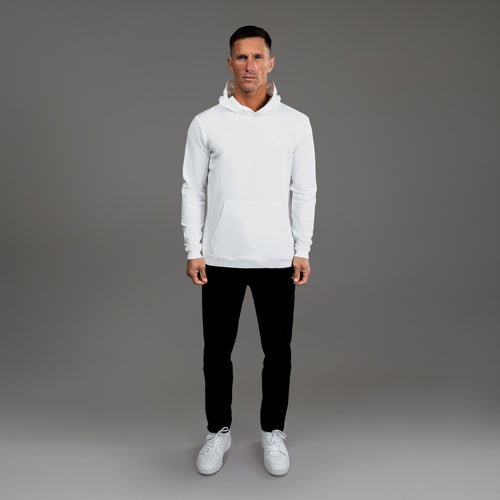 men's custom hoodie model Tyler in White