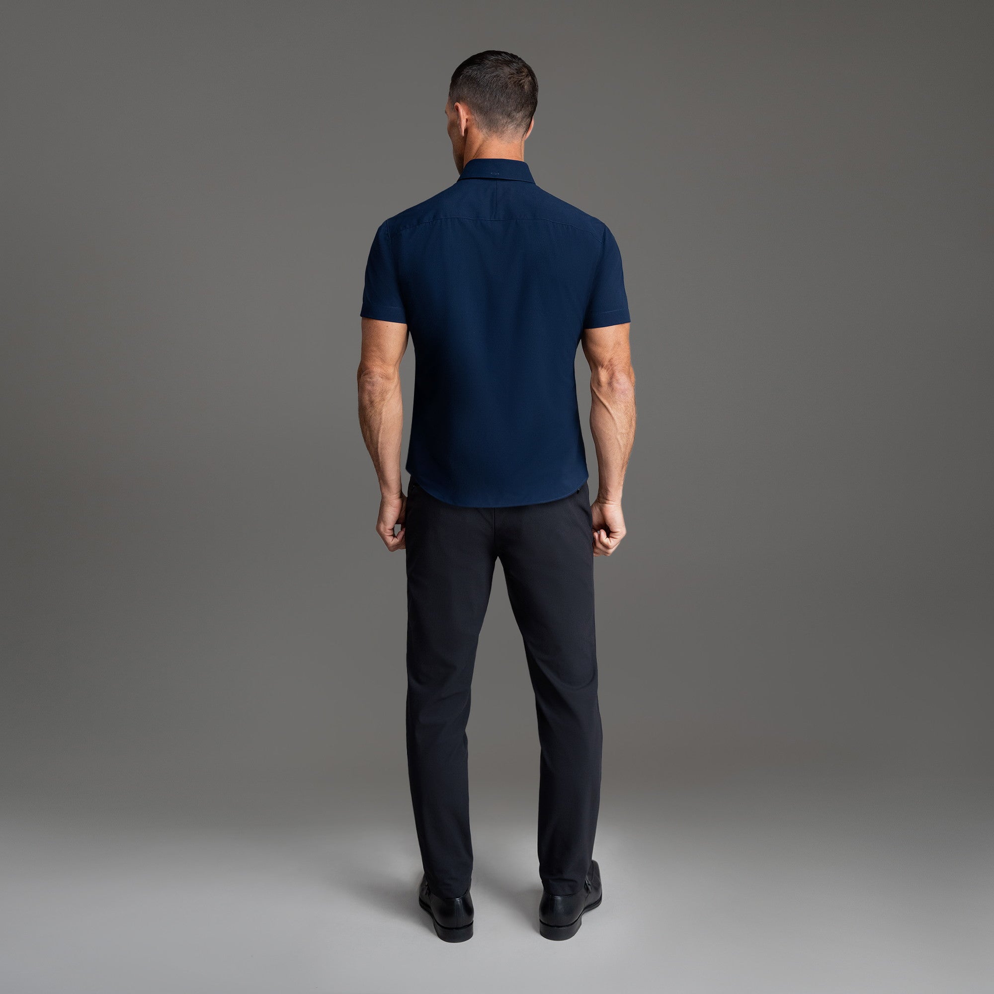 Custom Bespoke Tailored Spread Shirt model Tyler in Navy Emblem