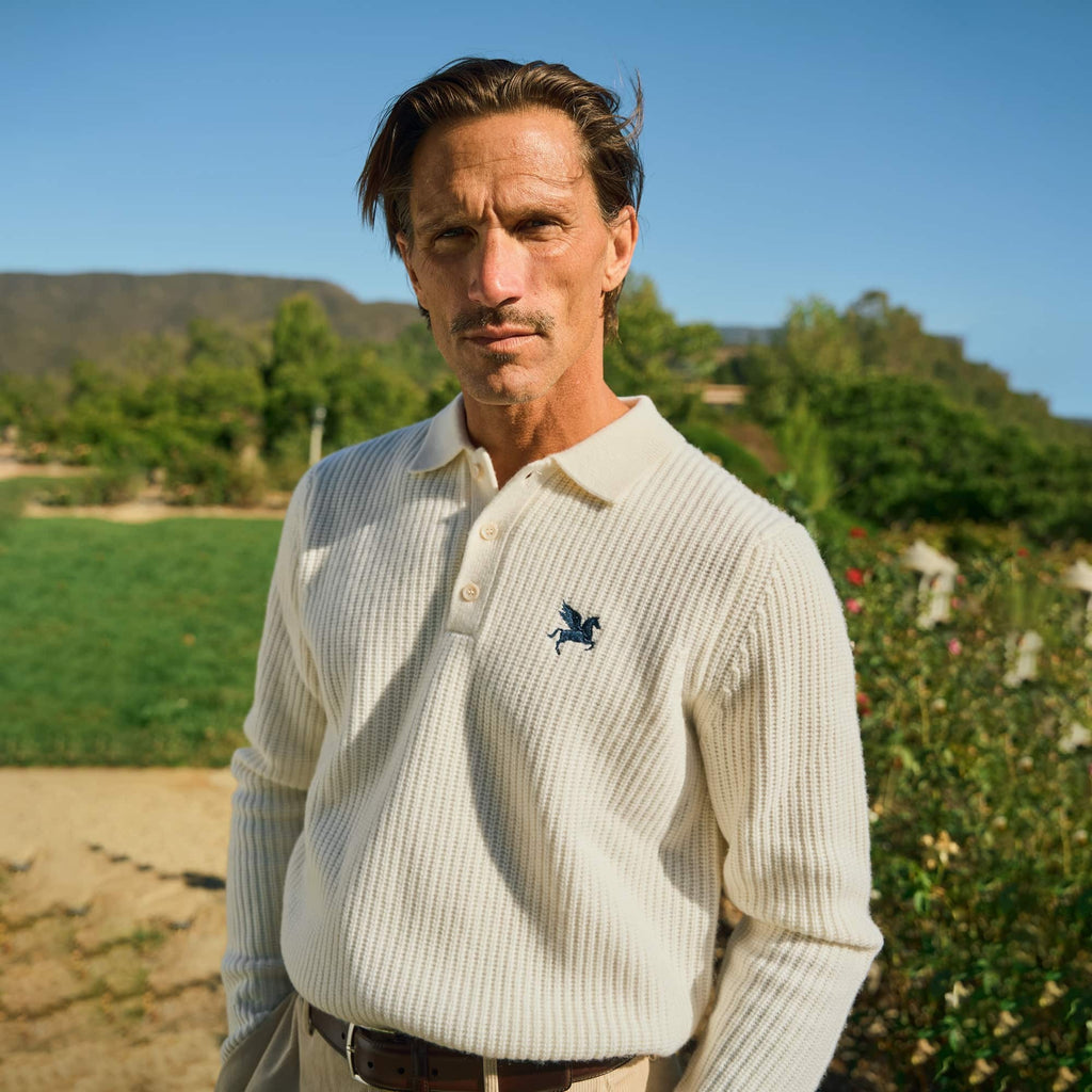Knit Rugby Polo model Tyler in Cream