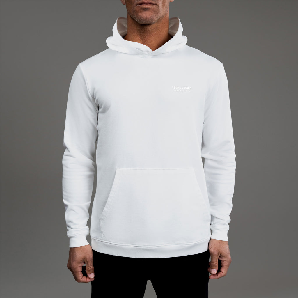 men's custom hoodie model Tyler in White