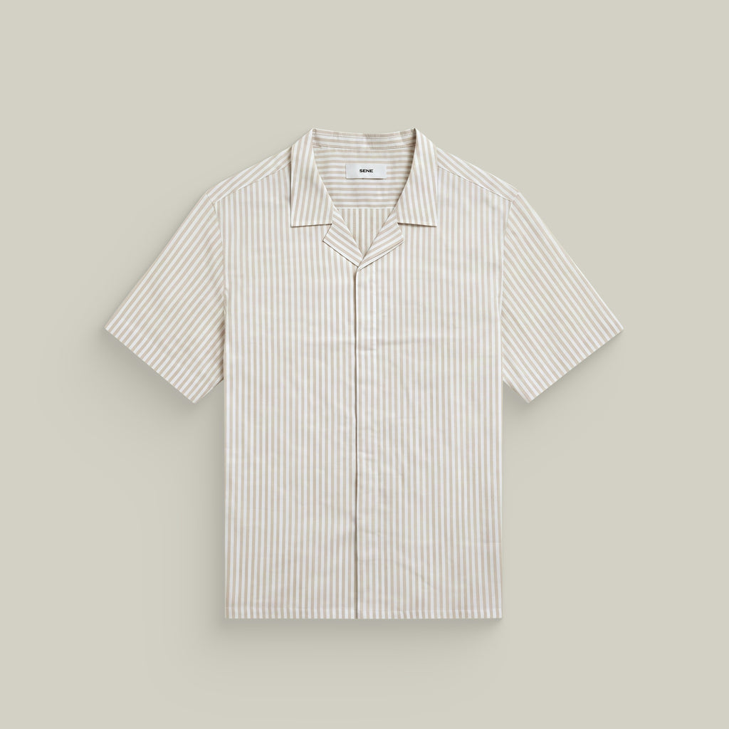 Bamboo Camp Shirt model Tyler in Monterey Stripe