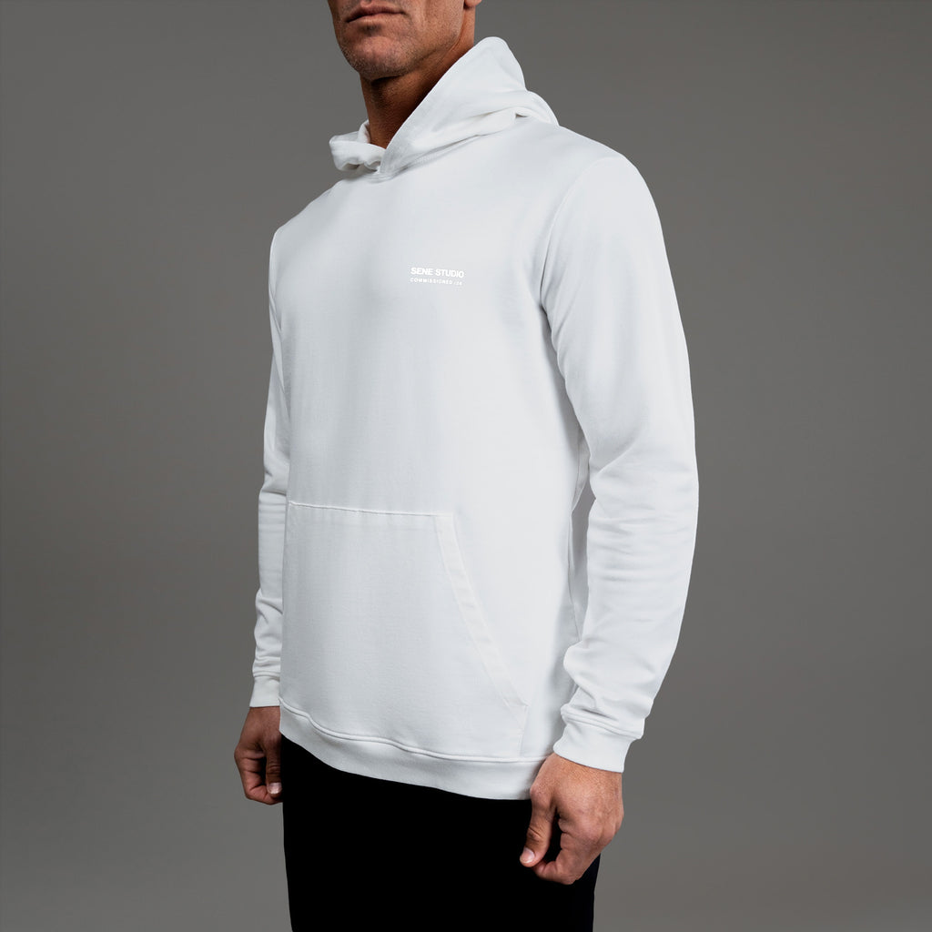 men's custom hoodie model Tyler in White