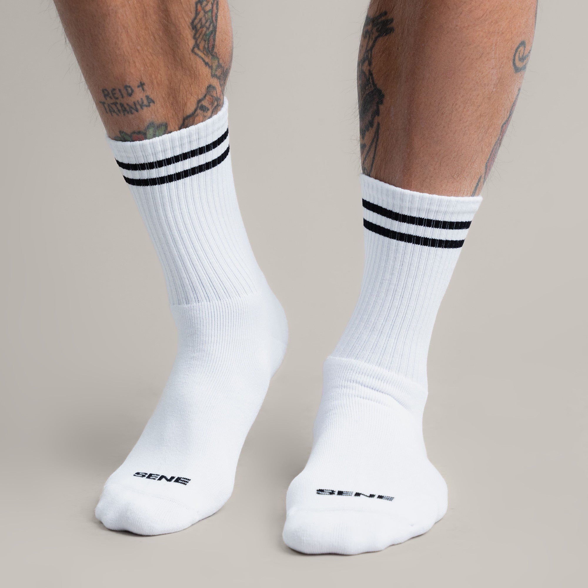Sene Socks model Tyler in Enso White