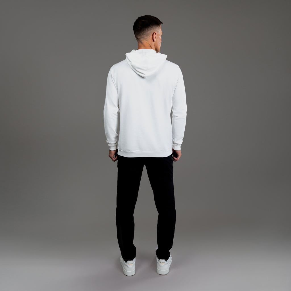 men's custom hoodie model Tyler in White