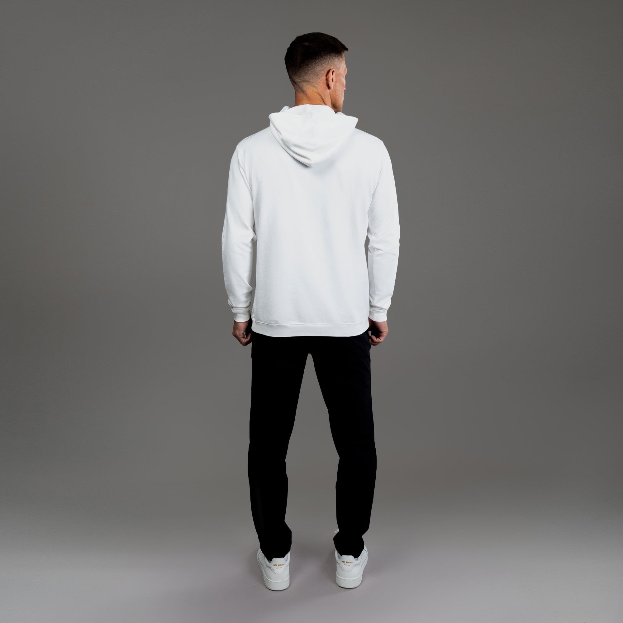 men's custom hoodie model Tyler in White
