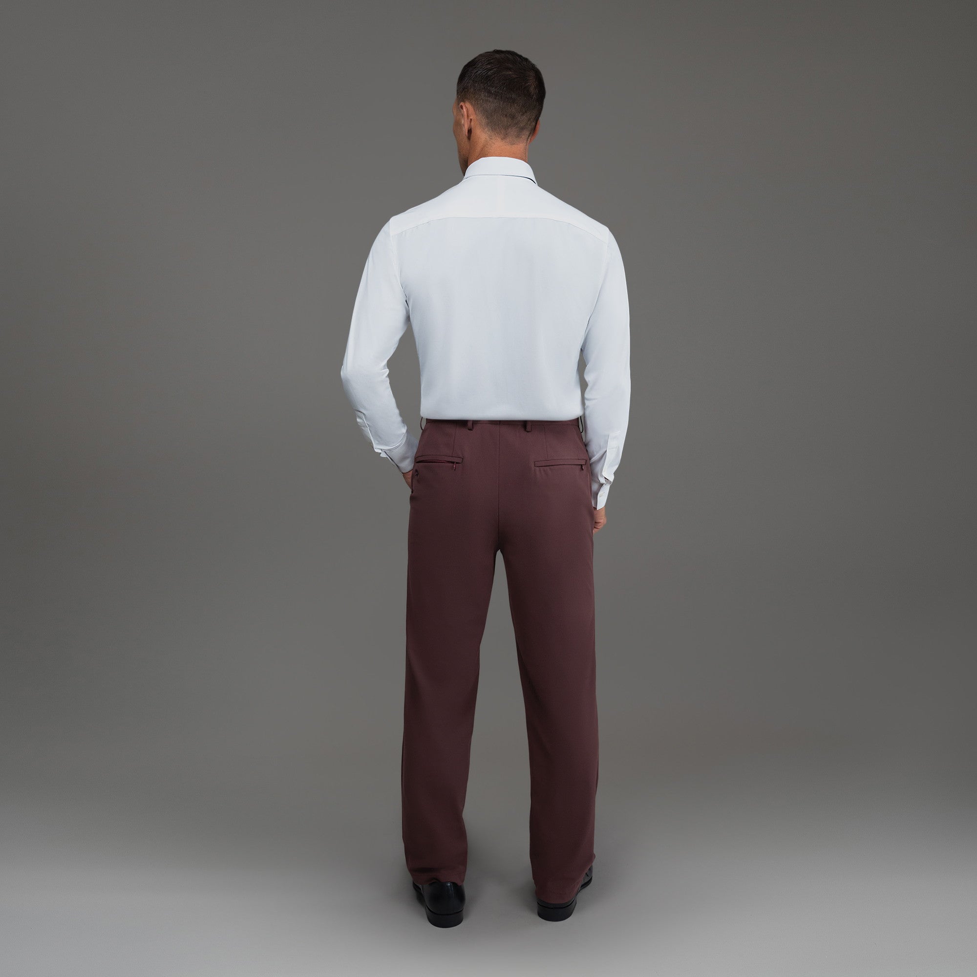 bespoke custom trousers pant chino performance technical model Tyler in Maroon