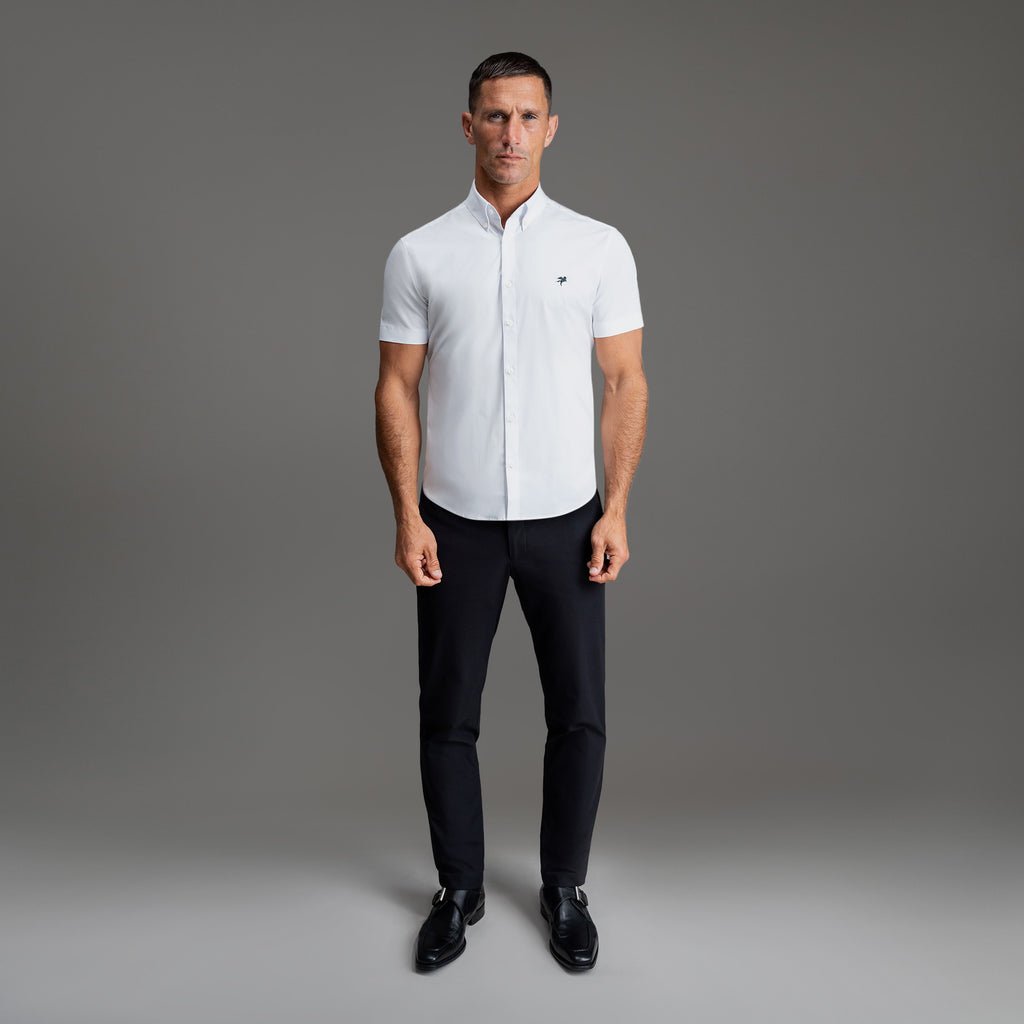 Custom Bespoke Tailored Spread Shirt model Tyler in White Emblem