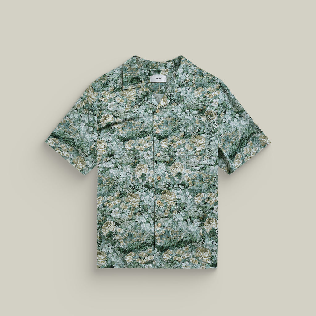 Stretch Cotton Camp Shirt model Tyler in Malibu Bloom