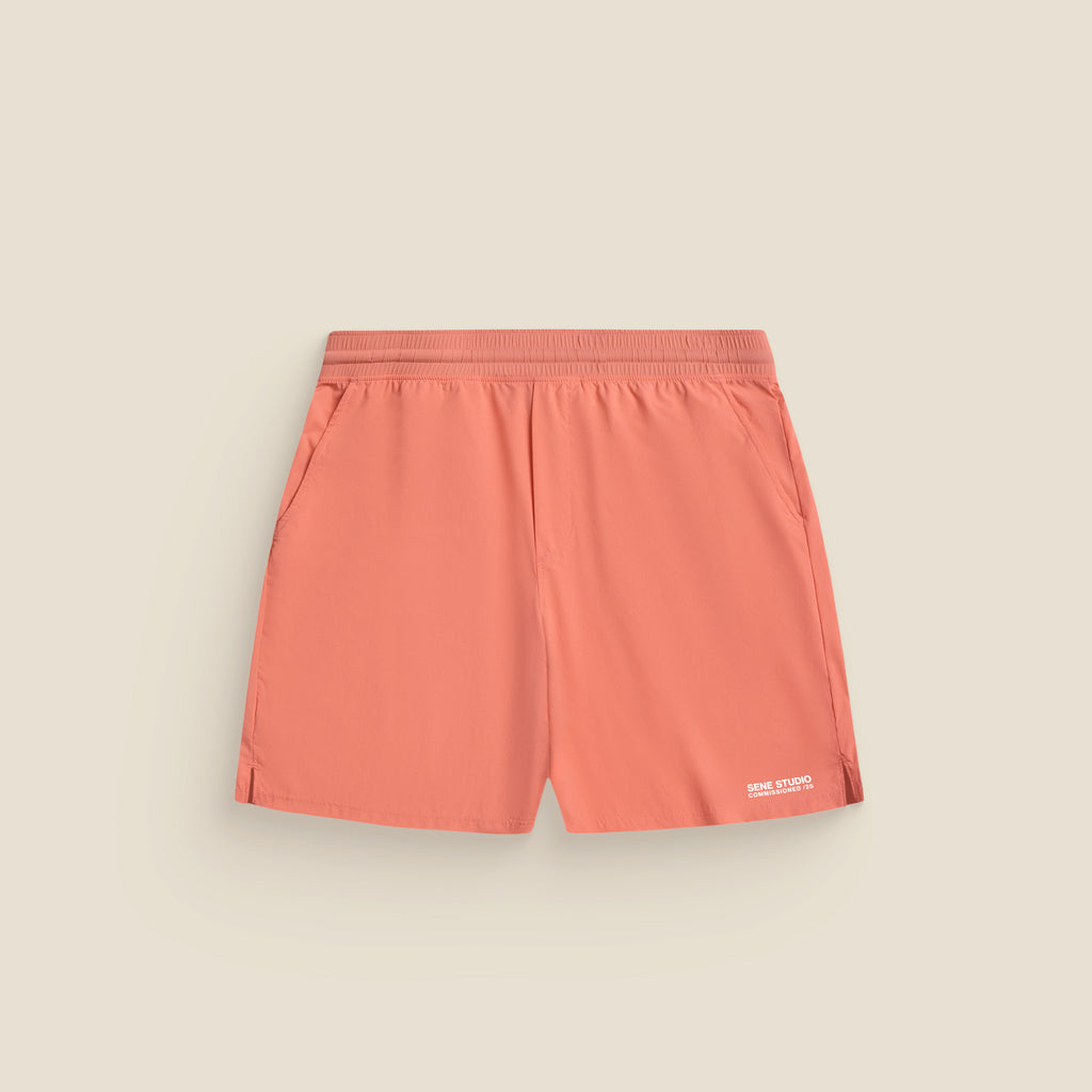 Tags:(Large | 6’2 - 180) Ultralight Nylon Flex Shorts model Kive in Terracotta