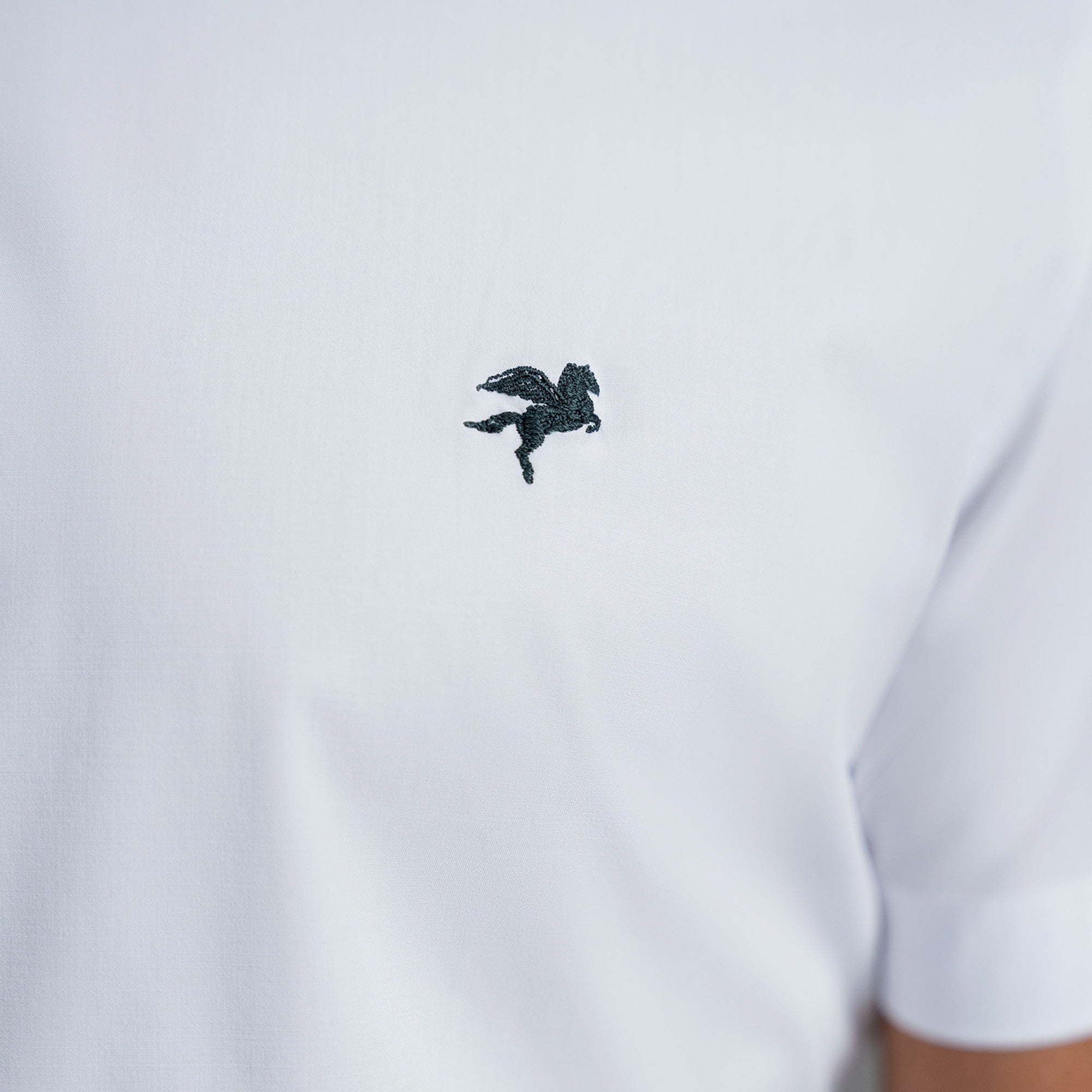 Custom Bespoke Tailored Spread Shirt model Tyler in White Emblem