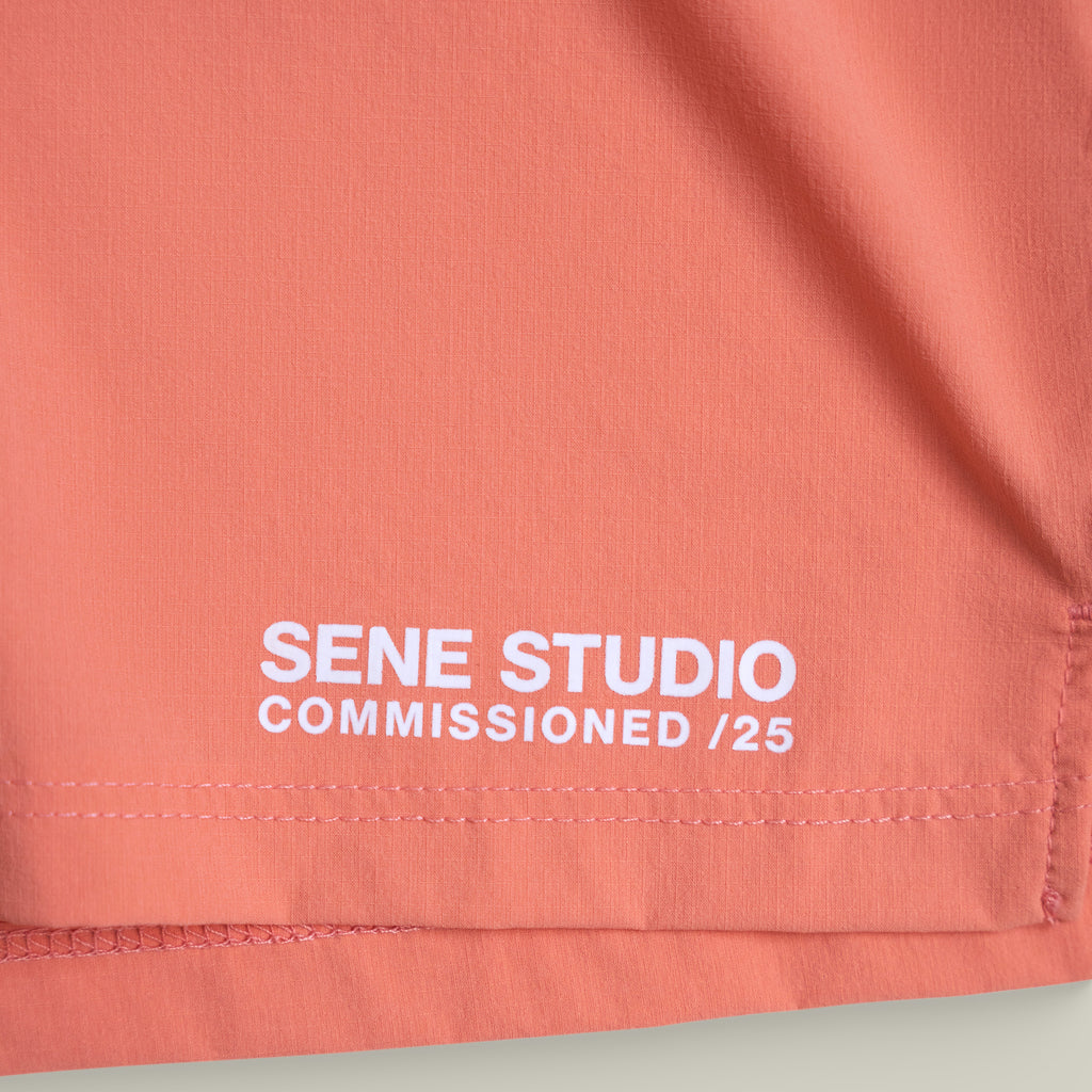 Tags:(Large | 6’2 - 180) Ultralight Nylon Flex Shorts model Kive in Terracotta