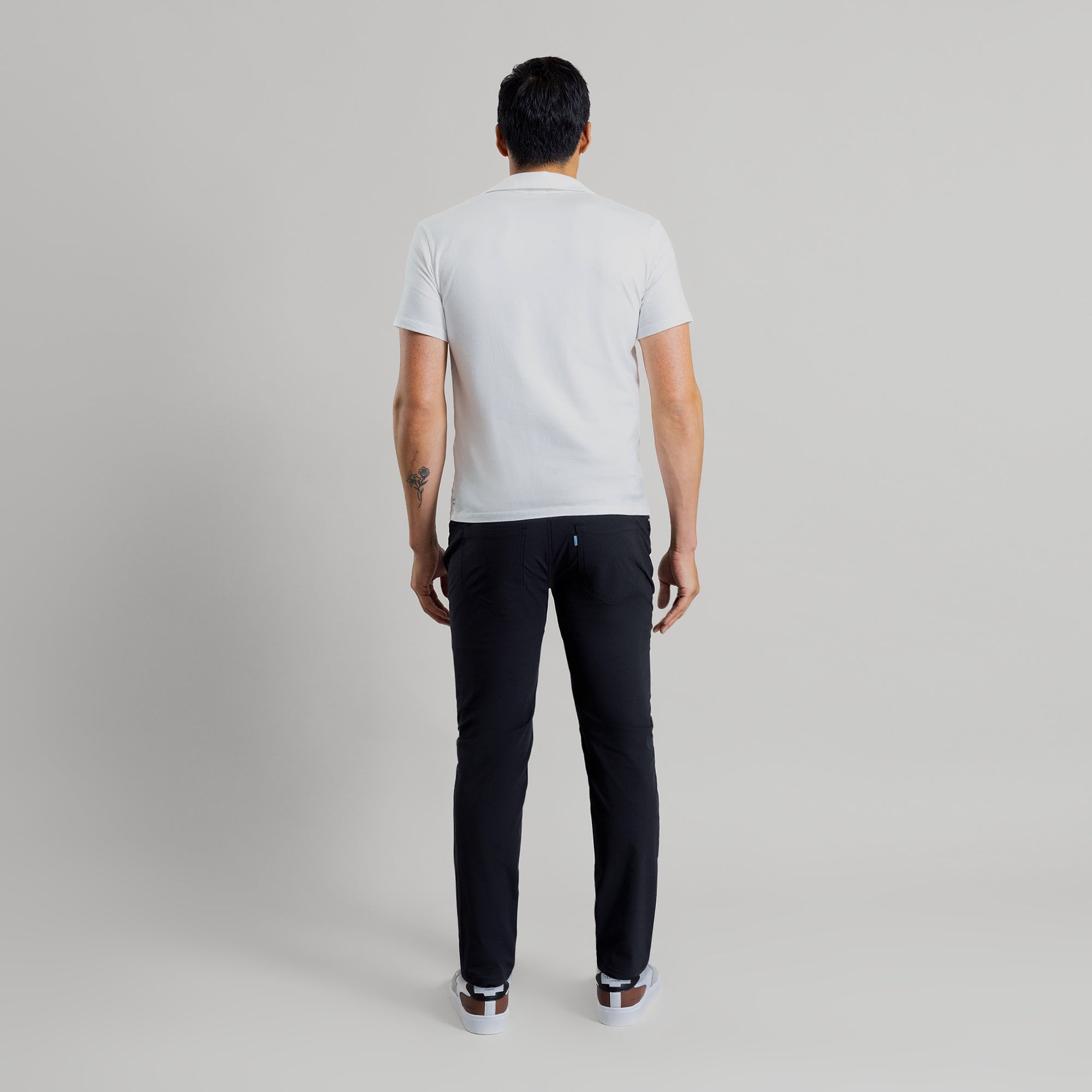 custom tech performance stretch pants model Tim in Black