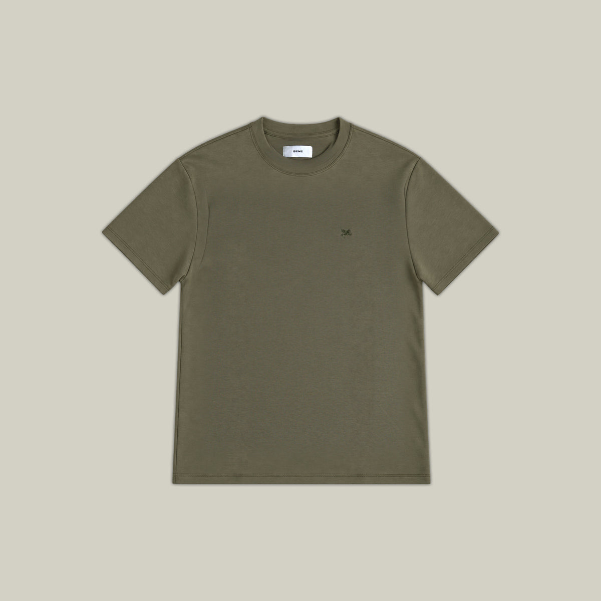 Mulberry Emblem Crew T-Shirt model Matteo in Olive