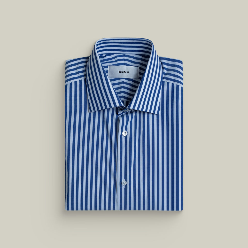 Tags:(6’2" - 180 lbs|Large) Custom shirt tee model Kive in Navy Bengal Stripe