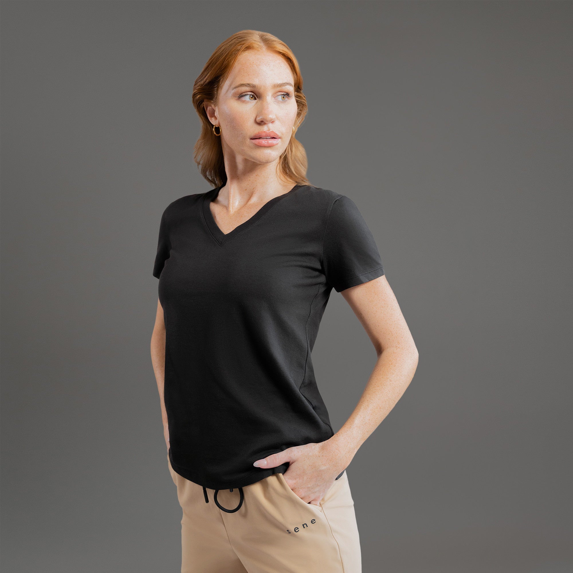 women's custom v-neck model Kelsey in Black