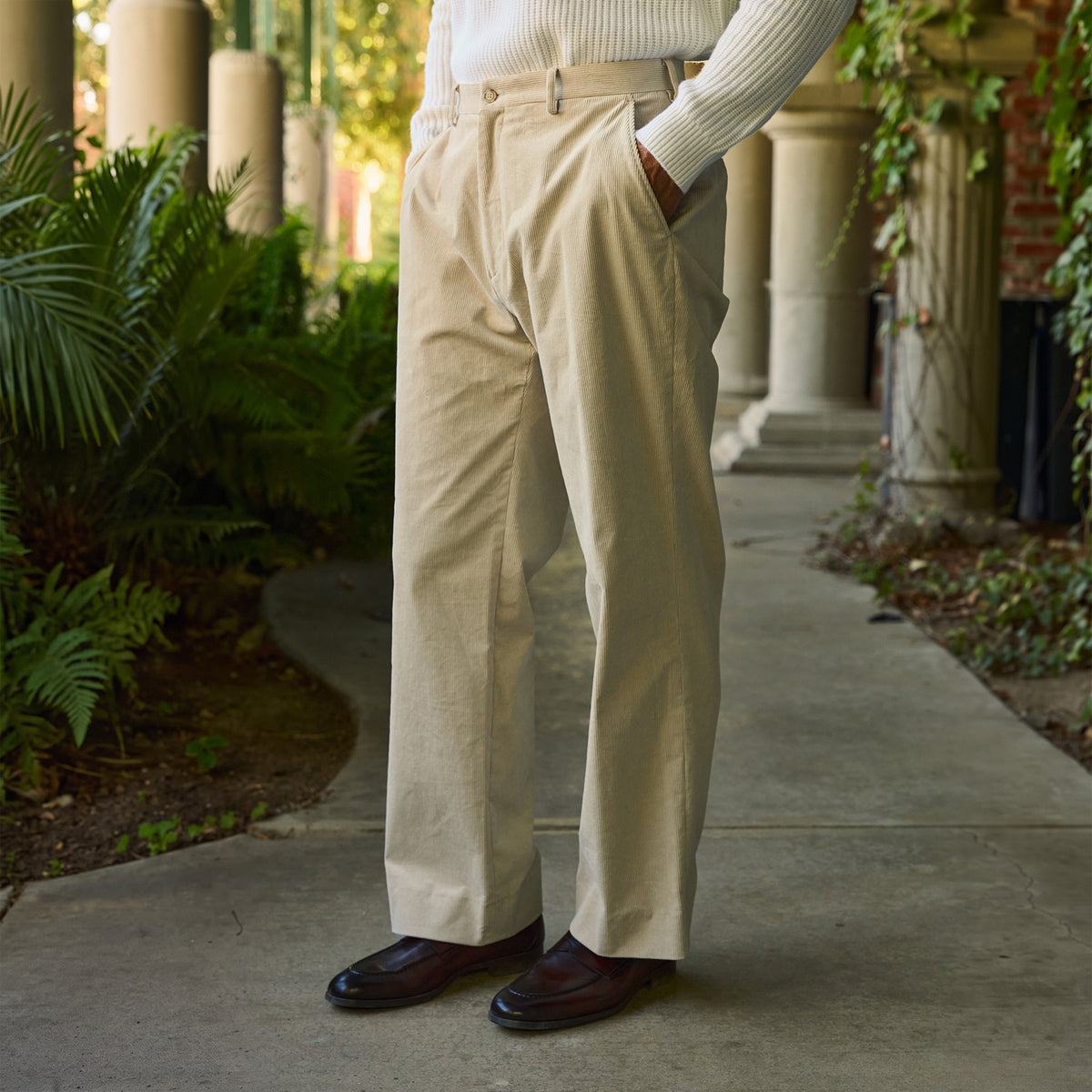 Ford Corduroy Straight Trousers model Tyler in Limestone
