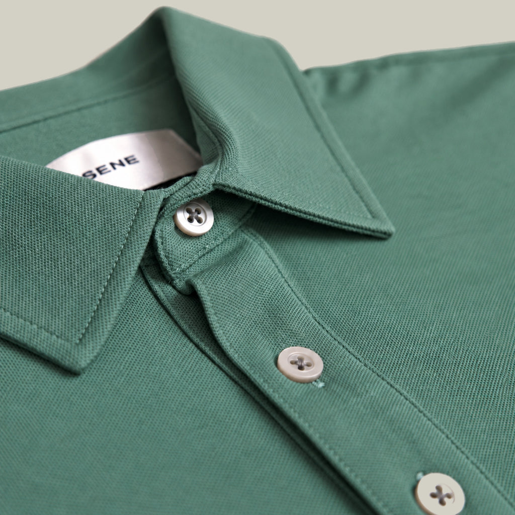 Stretch Pique Polo model Matteo in Sea Glass