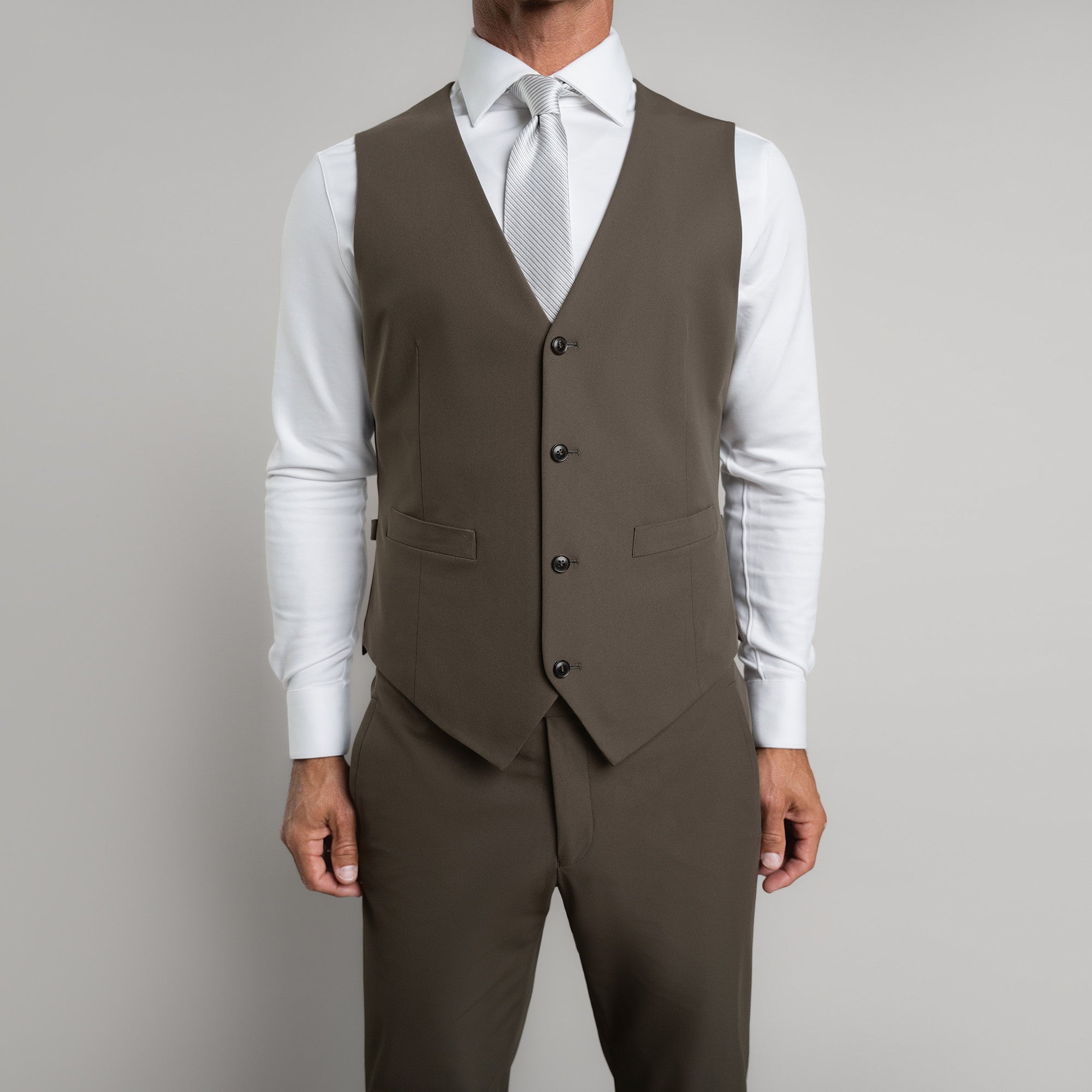 Tags:(6'0"|180 lbs) Bespoke custom athleisure technical men's suit los angeles model Tyler in Wood