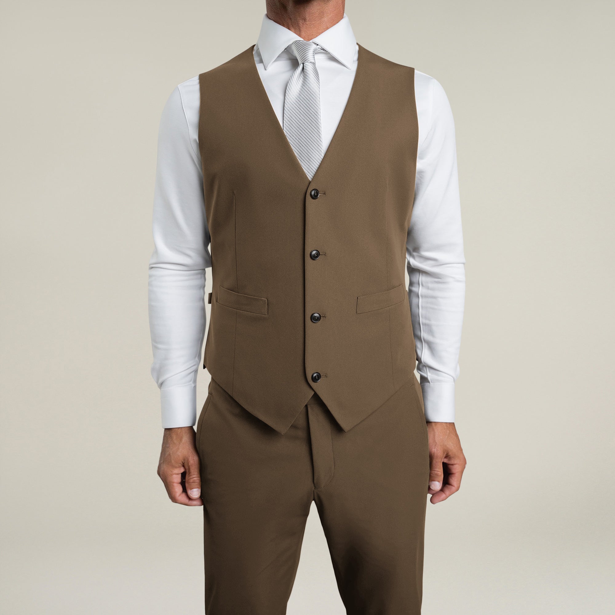 Tags:(6'0"|180 lbs) Bespoke custom athleisure technical men's suit los angeles model Tyler in Teak