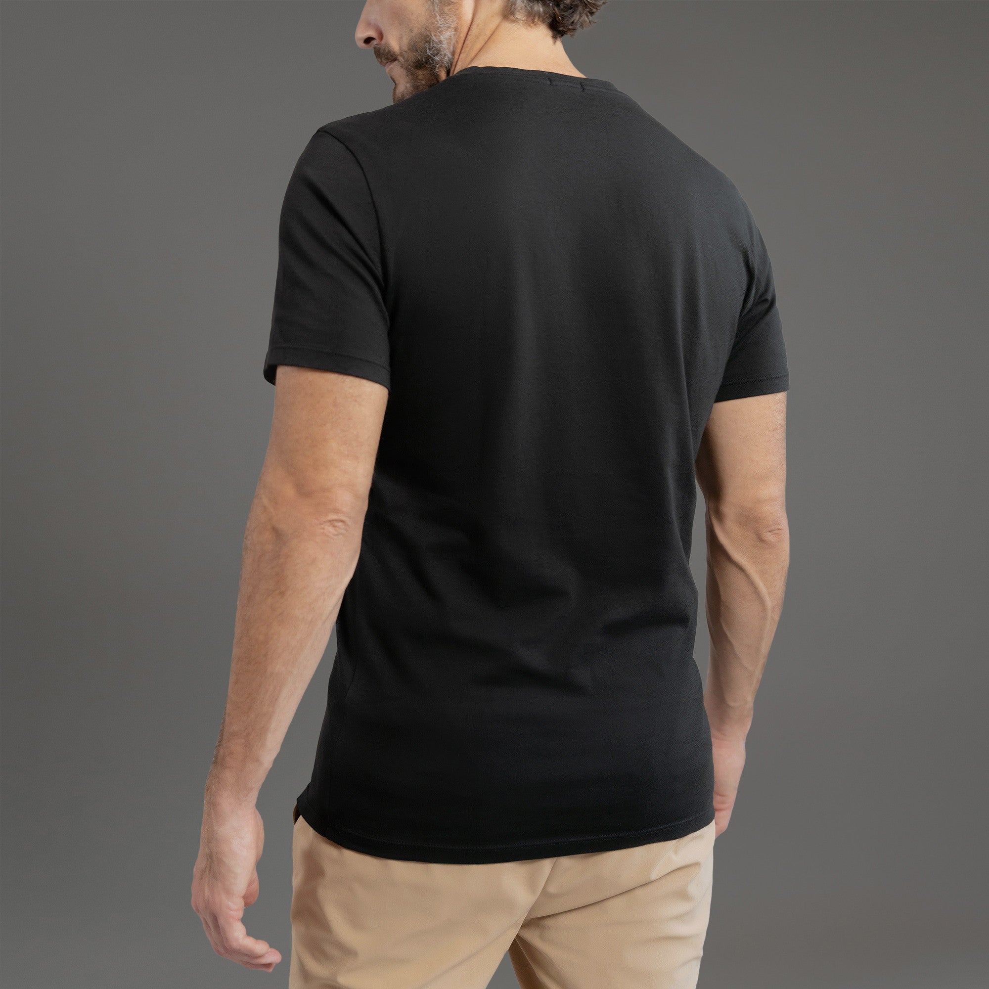 custom v-neck t-shirt los angeles model John in Black