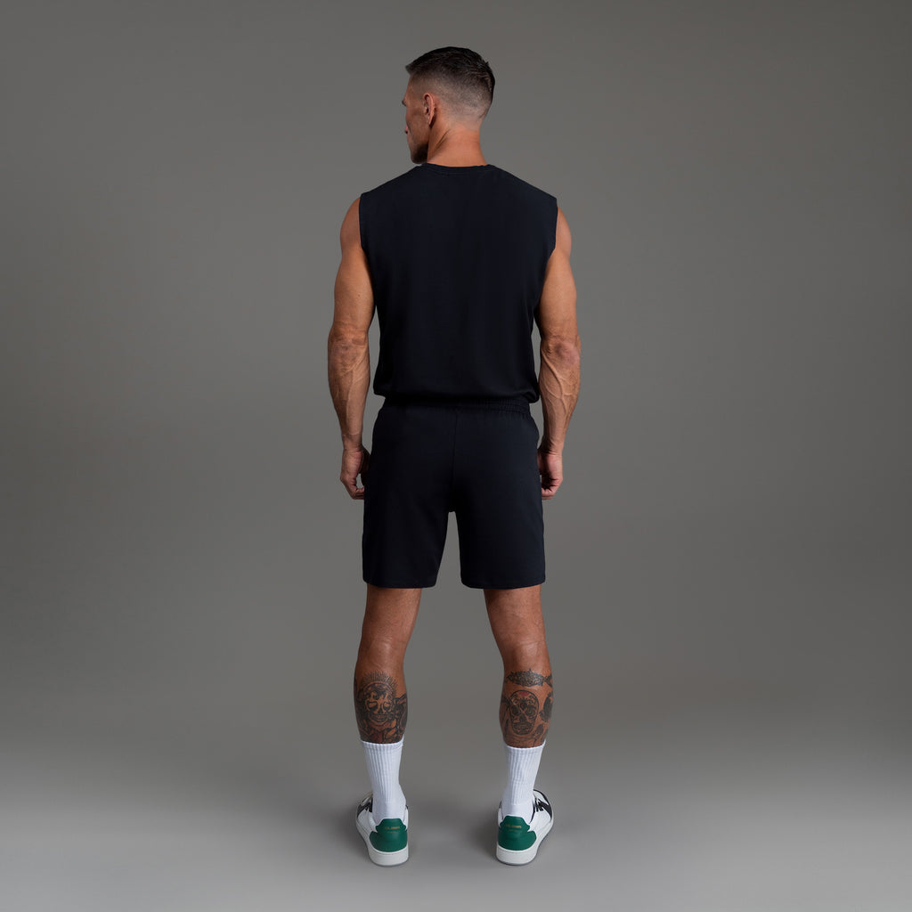 Custom bespoke shorts athleisure athletic build model Tyler in Black
