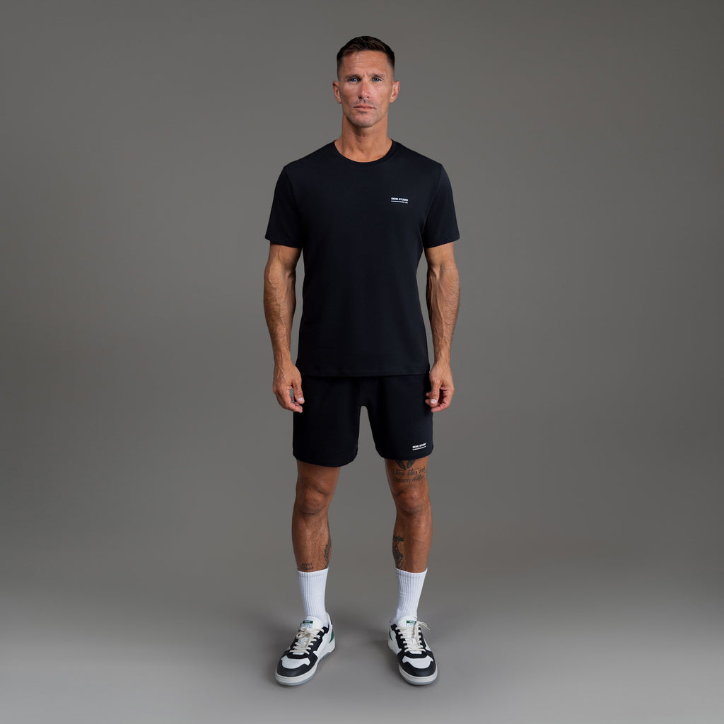 Tags:(6'0" - 180 lbs|Medium) custom t-shirt tee model Tyler in Black