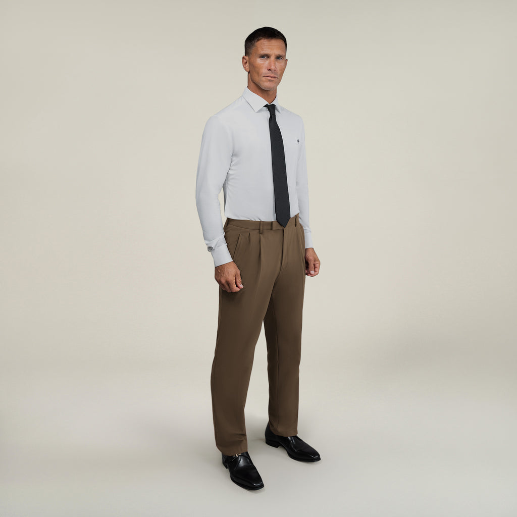 Tags:(6'0"|180 lbs) Bespoke custom athleisure technical men's suit los angeles model Tyler in Teak