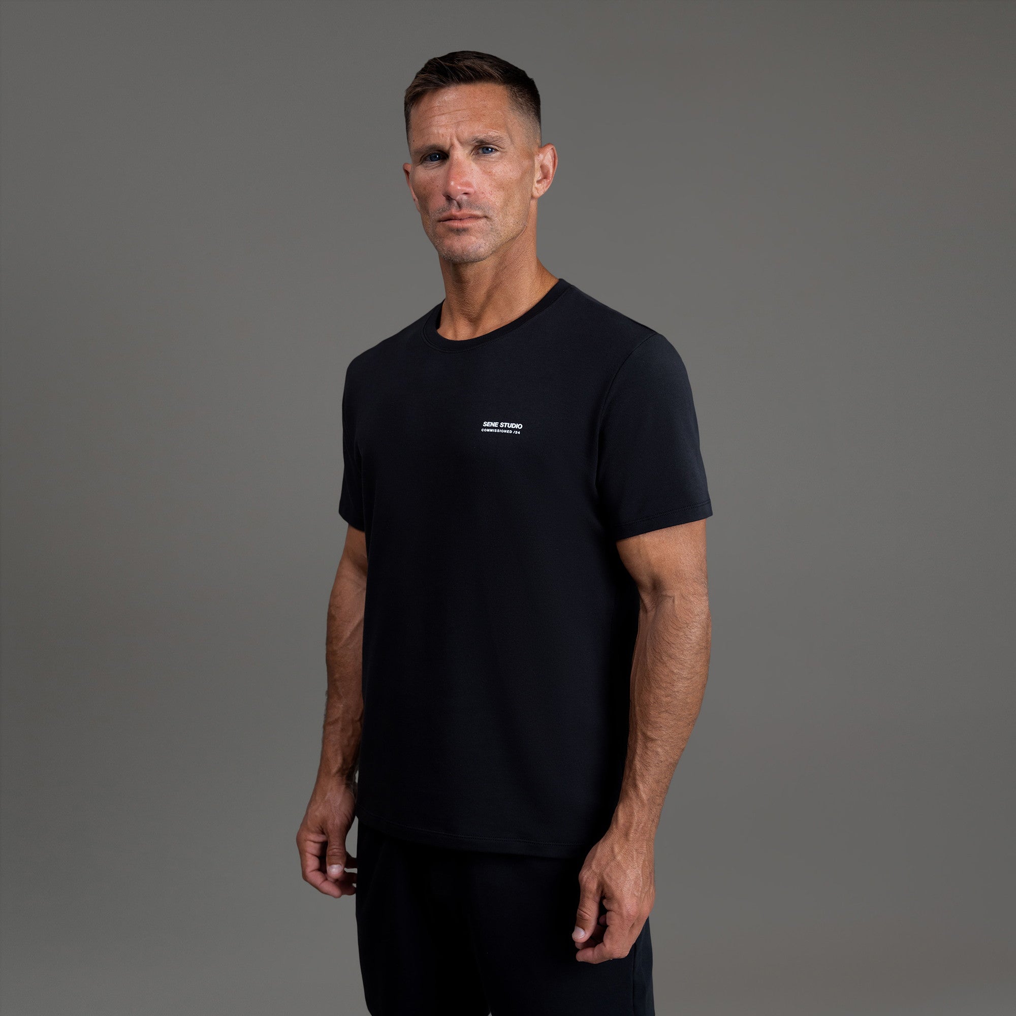 Tags:(6'0"|180 lbs) custom t-shirt tee model Tyler in Black